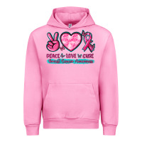 Fuchsia Pink Peace Love Cure Breast Cancer Awareness Urban Hoodie - texasbilliewilder
