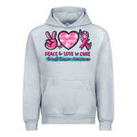 Heather Grey Peace Love Cure Breast Cancer Awareness Urban Hoodie - texasbilliewilder