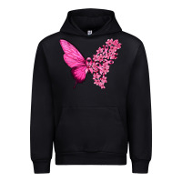 Black Pink Flowers and Breast Cancer Ribbon Butterfly Urban Hoodie - texasbilliewilder