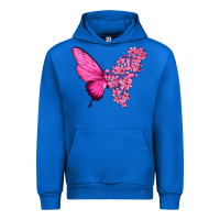 Cobalt Pink Flowers and Breast Cancer Ribbon Butterfly Urban Hoodie - texasbilliewilder