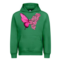 Emerald Pink Flowers and Breast Cancer Ribbon Butterfly Urban Hoodie - texasbilliewilder