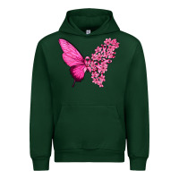 Forest Green Pink Flowers and Breast Cancer Ribbon Butterfly Urban Hoodie - texasbilliewilder