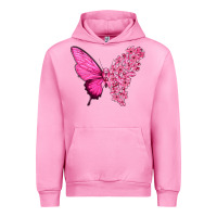 Fuchsia Pink Pink Flowers and Breast Cancer Ribbon Butterfly Urban Hoodie - texasbilliewilder
