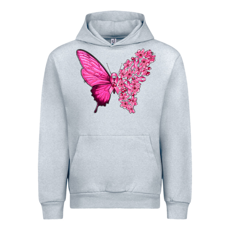 Pink Flowers And Breast Cancer Ribbon Butterfly Urban Hoodie by texasbilliewilder | Teevron