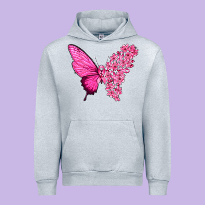 Pink Flowers And Breast Cancer Ribbon Butterfly Urban Hoodie Designed By Texasbilliewilder