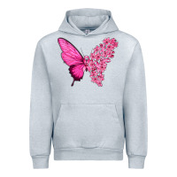 Heather Grey Pink Flowers and Breast Cancer Ribbon Butterfly Urban Hoodie - texasbilliewilder