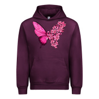 Mauve Wine Pink Flowers and Breast Cancer Ribbon Butterfly Urban Hoodie - texasbilliewilder