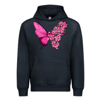 Navy Pink Flowers and Breast Cancer Ribbon Butterfly Urban Hoodie - texasbilliewilder