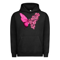 Pigment Black Pink Flowers and Breast Cancer Ribbon Butterfly Urban Hoodie - texasbilliewilder