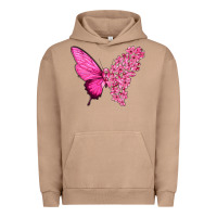Pigment Burro Pink Flowers and Breast Cancer Ribbon Butterfly Urban Hoodie - texasbilliewilder