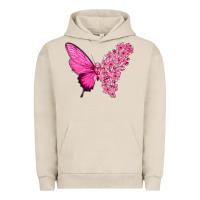 Pigment French Oak Pink Flowers and Breast Cancer Ribbon Butterfly Urban Hoodie - texasbilliewilder
