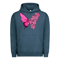 Pigment Midnight Navy Pink Flowers and Breast Cancer Ribbon Butterfly Urban Hoodie - texasbilliewilder