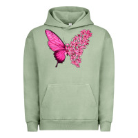 Pigment Oil Green Pink Flowers and Breast Cancer Ribbon Butterfly Urban Hoodie - texasbilliewilder