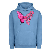 Pigment Pebble Blue Pink Flowers and Breast Cancer Ribbon Butterfly Urban Hoodie - texasbilliewilder
