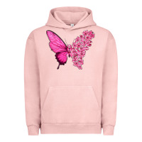 Pigment Salmon Pink Flowers and Breast Cancer Ribbon Butterfly Urban Hoodie - texasbilliewilder