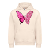 Sandshell Pink Flowers and Breast Cancer Ribbon Butterfly Urban Hoodie - texasbilliewilder