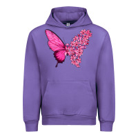 Tulip Pink Flowers and Breast Cancer Ribbon Butterfly Urban Hoodie - texasbilliewilder