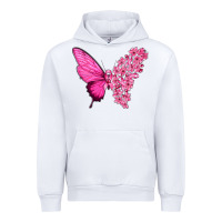 White Pink Flowers and Breast Cancer Ribbon Butterfly Urban Hoodie - texasbilliewilder