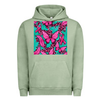 Pigment Oil Green Pink Butterfly with Ribbon Cancer Urban Hoodie - texasbilliewilder