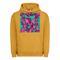 Pigment Peanut Butter Pink Butterfly with Ribbon Cancer Urban Hoodie - texasbilliewilder