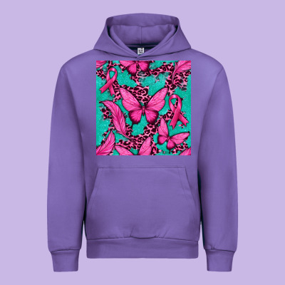 Pink Butterfly With Ribbon Cancer Urban Hoodie Designed By Texasbilliewilder
