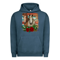 Pigment Midnight Navy horses with roses Urban Hoodie - RanaPortraitStore