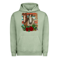 Pigment Oil Green horses with roses Urban Hoodie - RanaPortraitStore