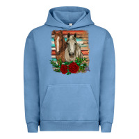 Pigment Pebble Blue horses with roses Urban Hoodie - RanaPortraitStore