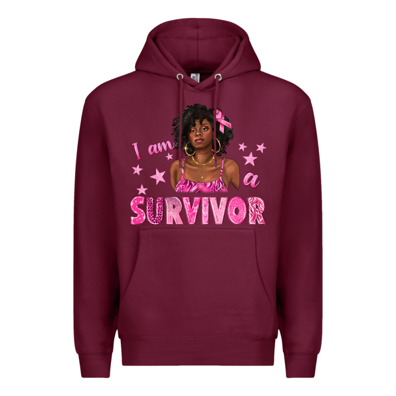 I Am A Survivor Breast Cancer With Afro Woman Premium Hoodie by texasbilliewilder | Teevron