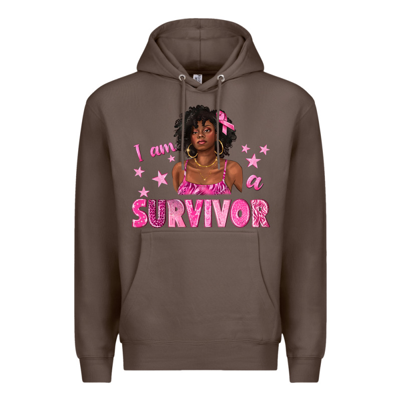 I Am A Survivor Breast Cancer With Afro Woman Premium Hoodie by texasbilliewilder | Teevron