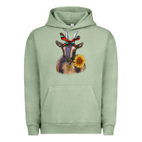 Pigment Oil Green sunflower aztec ribbon goat Urban Hoodie - RanaPortraitStore