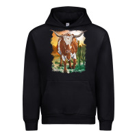 Black longhorn cow with desert background Urban Hoodie - RanaPortraitStore