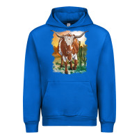 Cobalt longhorn cow with desert background Urban Hoodie - RanaPortraitStore