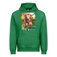 Emerald longhorn cow with desert background Urban Hoodie - RanaPortraitStore
