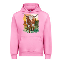 Fuchsia Pink longhorn cow with desert background Urban Hoodie - RanaPortraitStore