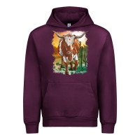 Mauve Wine longhorn cow with desert background Urban Hoodie - RanaPortraitStore
