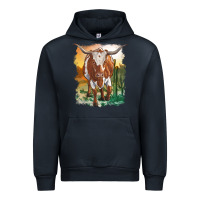 Navy longhorn cow with desert background Urban Hoodie - RanaPortraitStore