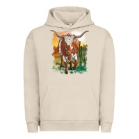 Pigment French Oak longhorn cow with desert background Urban Hoodie - RanaPortraitStore