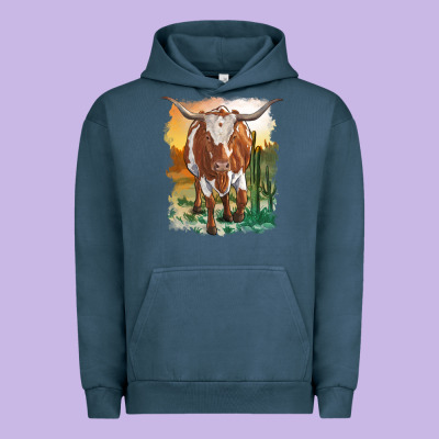Longhorn Cow With Desert Background Urban Hoodie Designed By Ranaportraitstore