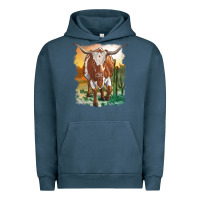 Pigment Midnight Navy longhorn cow with desert background Urban Hoodie - RanaPortraitStore