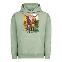 Pigment Oil Green longhorn cow with desert background Urban Hoodie - RanaPortraitStore