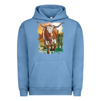 Pigment Pebble Blue longhorn cow with desert background Urban Hoodie - RanaPortraitStore