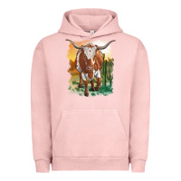 Pigment Salmon longhorn cow with desert background Urban Hoodie - RanaPortraitStore