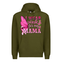 Army Green I Wear Pink For My Mama with Butterfly Premium Hoodie - texasbilliewilder