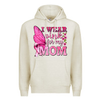 Oatmeal Heather I Wear Pink For My Mom with Butterfly Premium Hoodie - texasbilliewilder