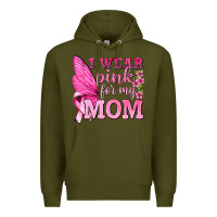 Army Green I Wear Pink For My Mom with Butterfly Premium Hoodie - texasbilliewilder