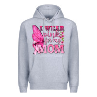 Heather Grey I Wear Pink For My Mom with Butterfly Premium Hoodie - texasbilliewilder