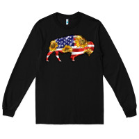 Black bison amerıcan flag Long Sleeve Tee - BarkalooDesign