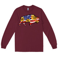 Burgundy bison amerıcan flag Long Sleeve Tee - BarkalooDesign
