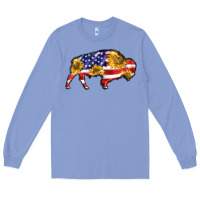 Colony Blue bison amerıcan flag Long Sleeve Tee - BarkalooDesign